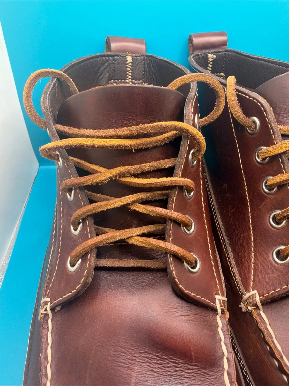 New G.H  Bass & Co Camp Moc Boots Brown Mens White Soles 10 M Leather Laces